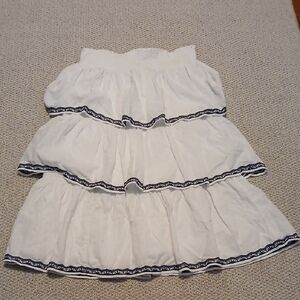 INC International Concepts White Tiered Skirt with Navy Blue Trim Size L